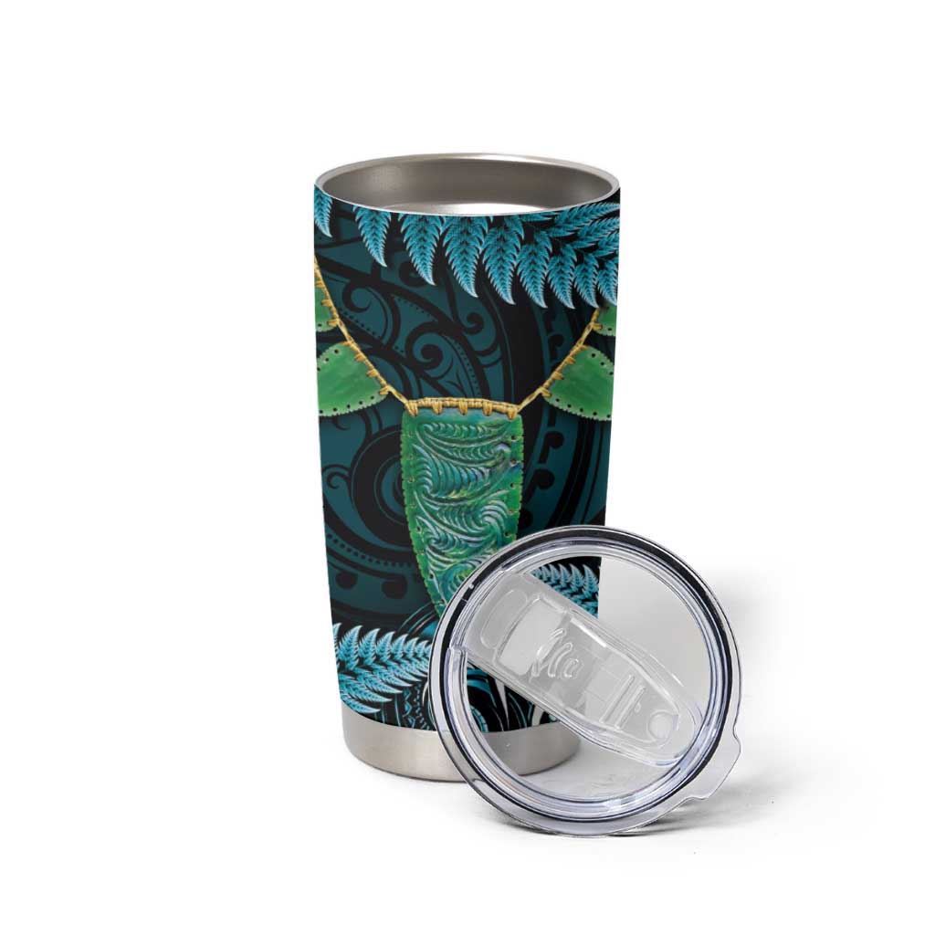 Aotearoa Pounamu Niho Tumbler Cup Silver Fern Mix Maori Pattern - Turquoise LT14 - Polynesian Pride