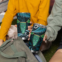 Aotearoa Pounamu Niho Tumbler Cup Silver Fern Mix Maori Pattern - Turquoise LT14 - Polynesian Pride