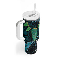 Aotearoa Pounamu Niho Tumbler With Handle Silver Fern Mix Maori Pattern - Turquoise LT14 - Polynesian Pride