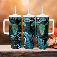 Aotearoa Pounamu Niho Tumbler With Handle Silver Fern Mix Maori Pattern - Turquoise LT14 - Polynesian Pride
