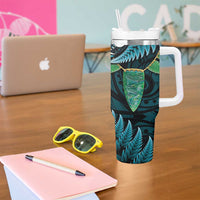 Aotearoa Pounamu Niho Tumbler With Handle Silver Fern Mix Maori Pattern - Turquoise LT14 - Polynesian Pride
