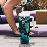 Aotearoa Pounamu Niho Tumbler With Handle Silver Fern Mix Maori Pattern - Turquoise LT14 - Polynesian Pride