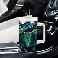 Aotearoa Pounamu Niho Tumbler With Handle Silver Fern Mix Maori Pattern - Turquoise LT14 - Polynesian Pride