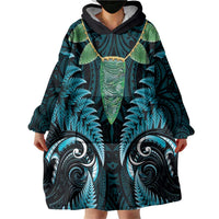 Aotearoa Pounamu Niho Wearable Blanket Hoodie Silver Fern Mix Maori Pattern - Turquoise LT14 - Polynesian Pride