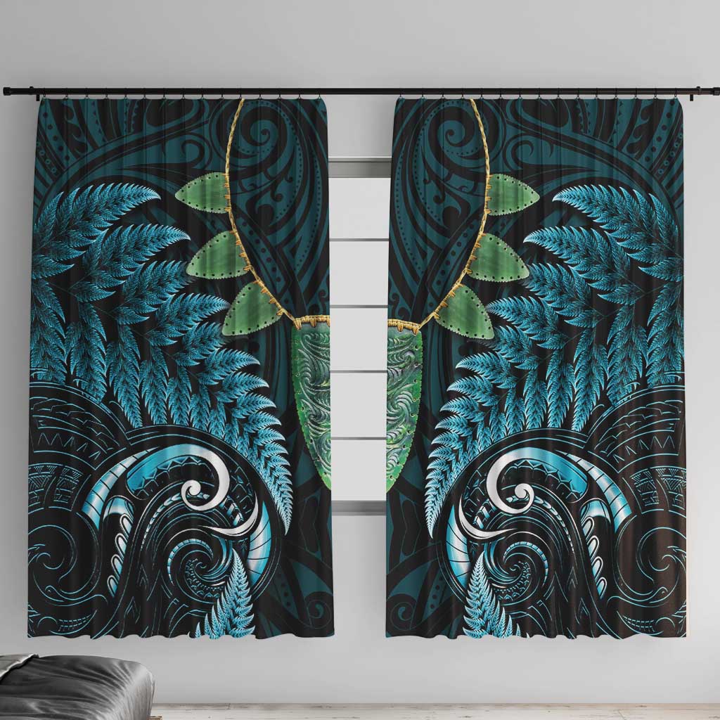 Aotearoa Pounamu Niho Window Curtain Silver Fern Mix Maori Pattern - Turquoise LT14 With Hooks Turquoise - Polynesian Pride