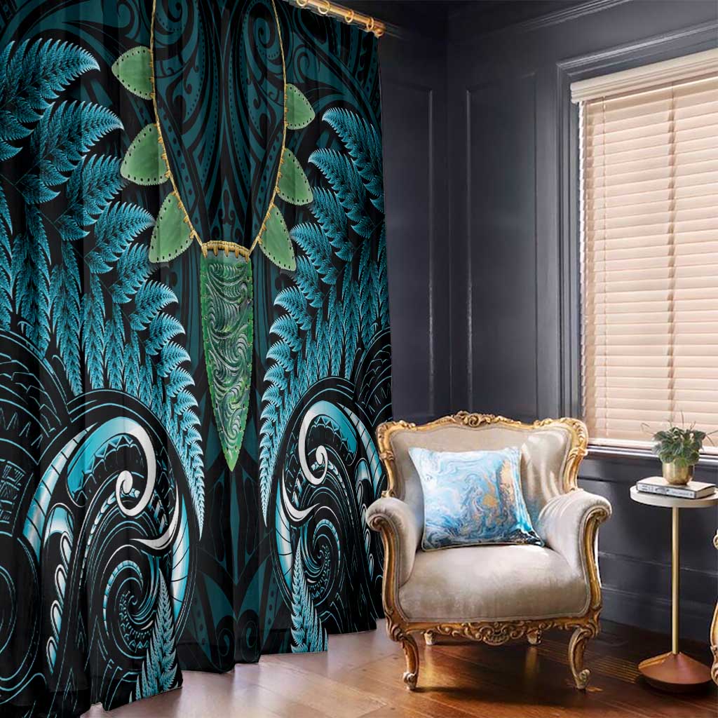 Aotearoa Pounamu Niho Window Curtain Silver Fern Mix Maori Pattern - Turquoise LT14 - Polynesian Pride