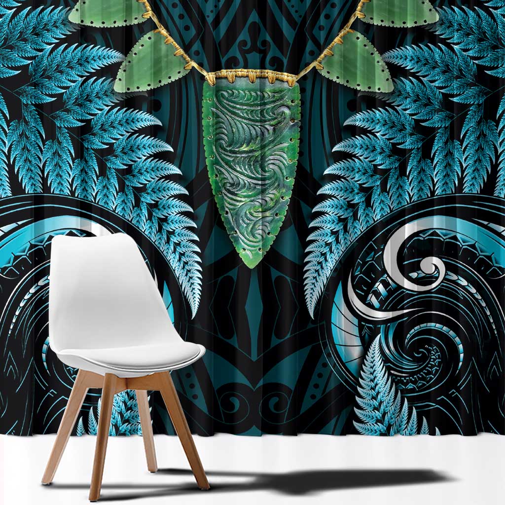 Aotearoa Pounamu Niho Window Curtain Silver Fern Mix Maori Pattern - Turquoise LT14 - Polynesian Pride