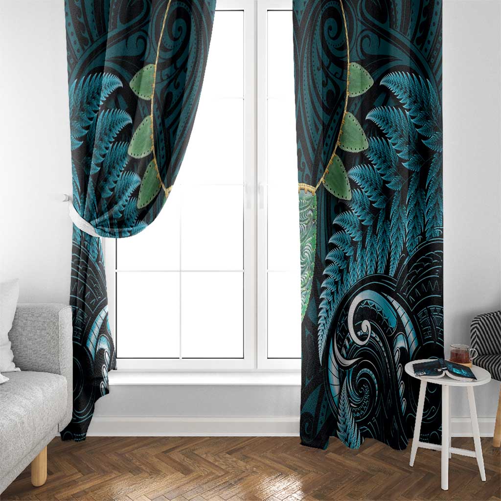 Aotearoa Pounamu Niho Window Curtain Silver Fern Mix Maori Pattern - Turquoise LT14 - Polynesian Pride