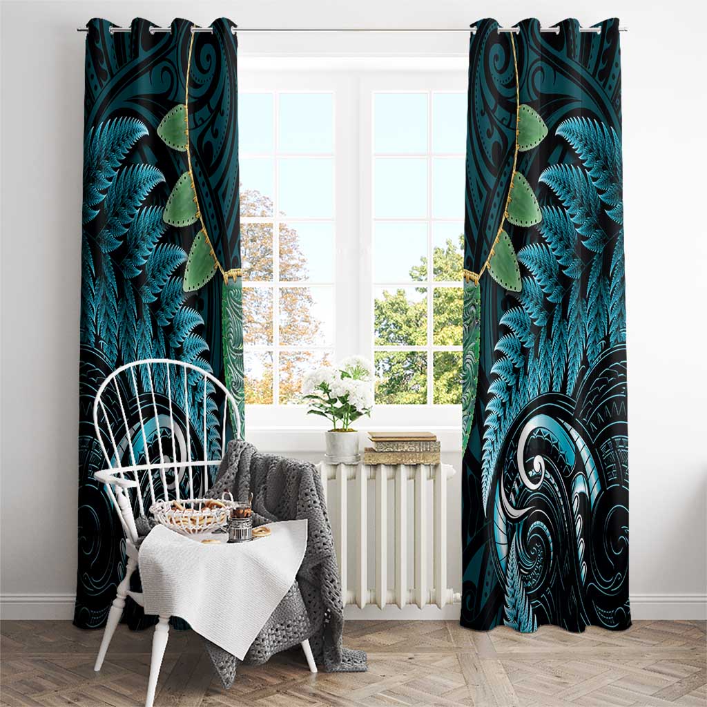 Aotearoa Pounamu Niho Window Curtain Silver Fern Mix Maori Pattern - Turquoise LT14 - Polynesian Pride