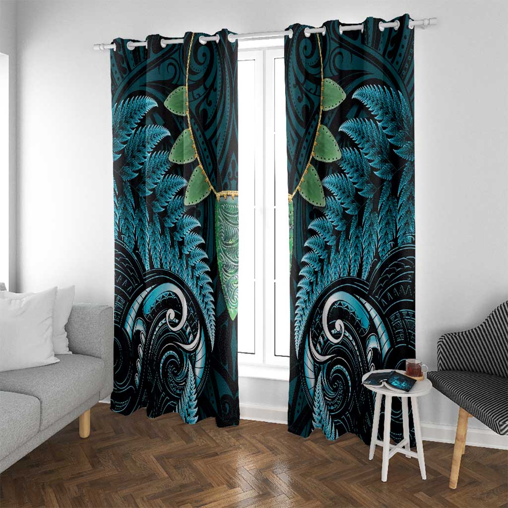 Aotearoa Pounamu Niho Window Curtain Silver Fern Mix Maori Pattern - Turquoise LT14 With Grommets Turquoise - Polynesian Pride