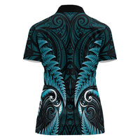 Aotearoa Pounamu Niho Women Polo Shirt Silver Fern Mix Maori Pattern - Turquoise