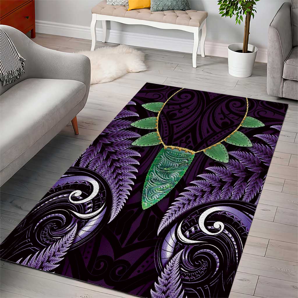 Aotearoa Pounamu Niho Area Rug Silver Fern Mix Maori Pattern - Purple LT14 - Polynesian Pride