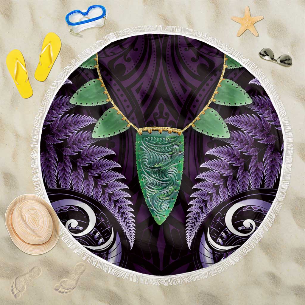 Aotearoa Pounamu Niho Beach Blanket Silver Fern Mix Maori Pattern - Purple LT14 One Size 150cm Purple - Polynesian Pride