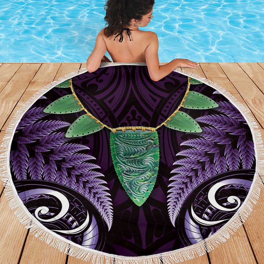 Aotearoa Pounamu Niho Beach Blanket Silver Fern Mix Maori Pattern - Purple LT14 - Polynesian Pride