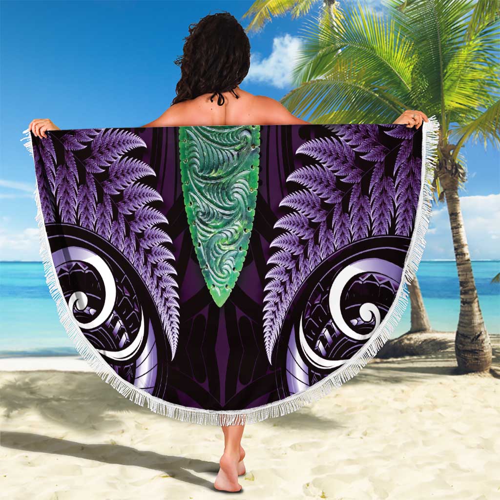 Aotearoa Pounamu Niho Beach Blanket Silver Fern Mix Maori Pattern - Purple LT14 - Polynesian Pride
