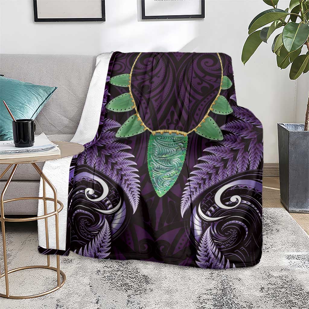 Aotearoa Pounamu Niho Blanket Silver Fern Mix Maori Pattern - Purple LT14 - Polynesian Pride