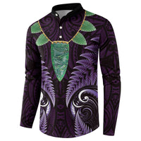 Aotearoa Pounamu Niho Button Sweatshirt Silver Fern Mix Maori Pattern - Purple LT14 - Polynesian Pride