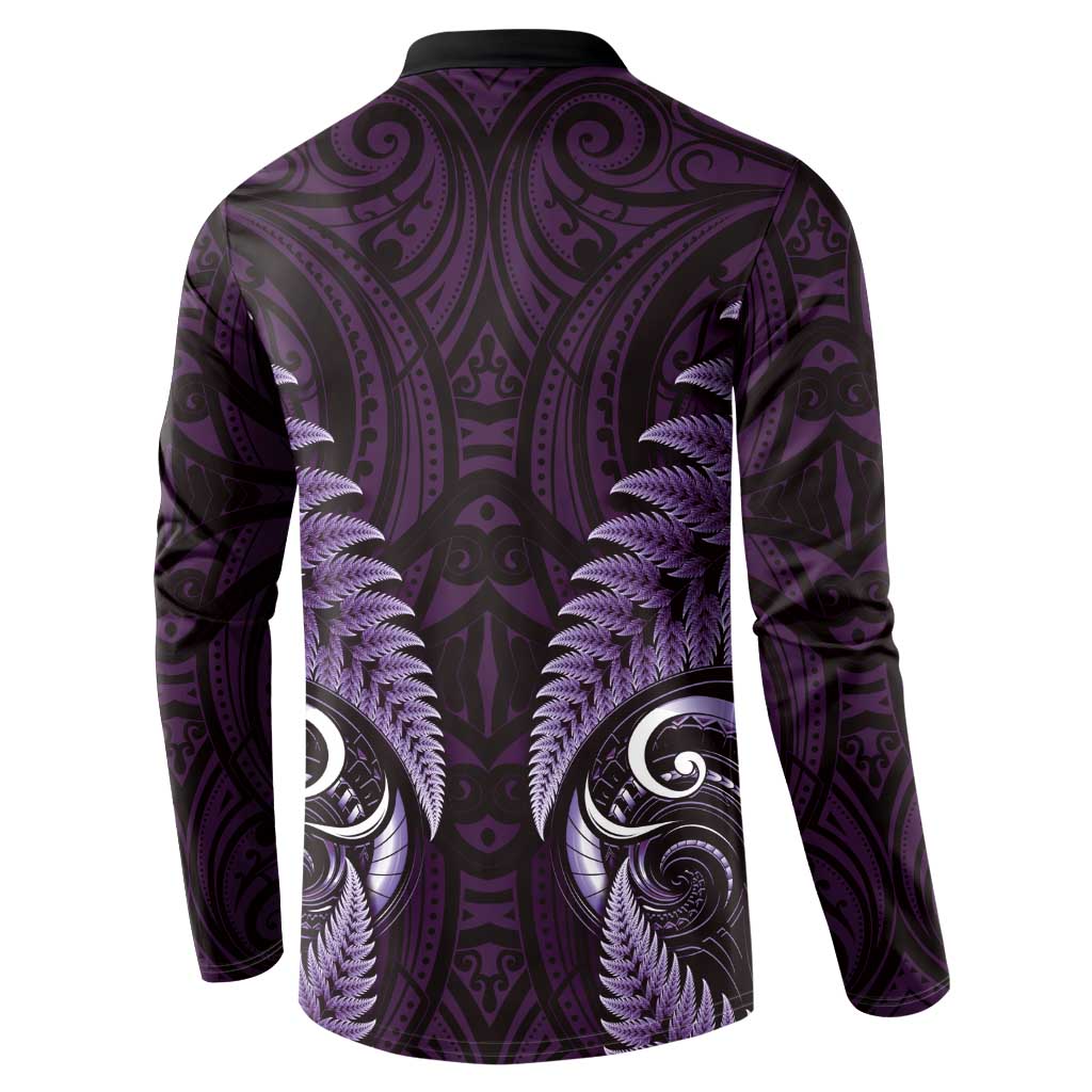 Aotearoa Pounamu Niho Button Sweatshirt Silver Fern Mix Maori Pattern - Purple LT14 - Polynesian Pride
