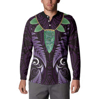 Aotearoa Pounamu Niho Button Sweatshirt Silver Fern Mix Maori Pattern - Purple LT14 - Polynesian Pride