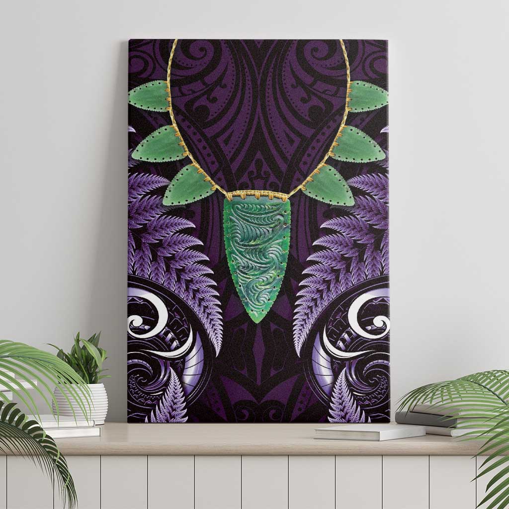 Aotearoa Pounamu Niho Canvas Wall Art Silver Fern Mix Maori Pattern - Purple LT14 - Polynesian Pride