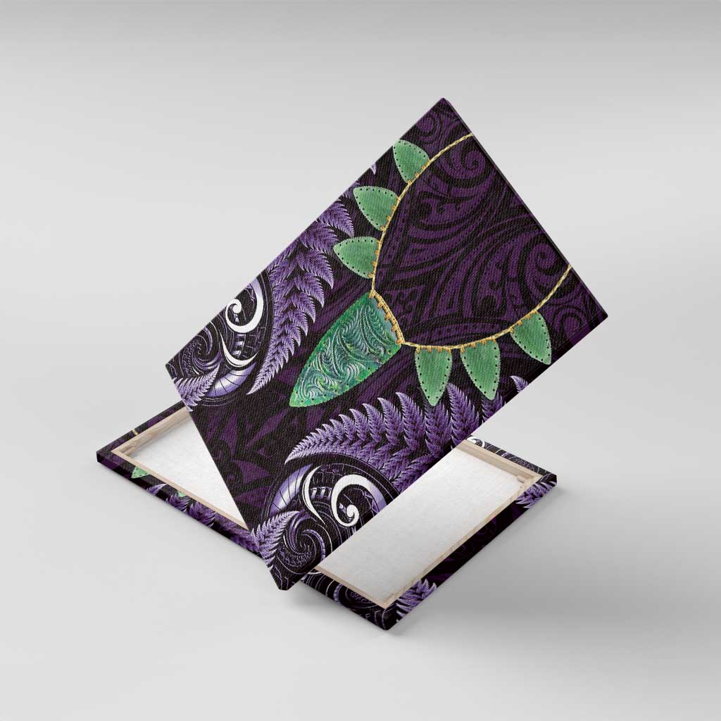 Aotearoa Pounamu Niho Canvas Wall Art Silver Fern Mix Maori Pattern - Purple LT14 With Frame Purple - Polynesian Pride