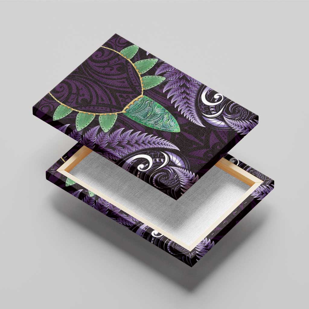 Aotearoa Pounamu Niho Canvas Wall Art Silver Fern Mix Maori Pattern - Purple LT14 - Polynesian Pride