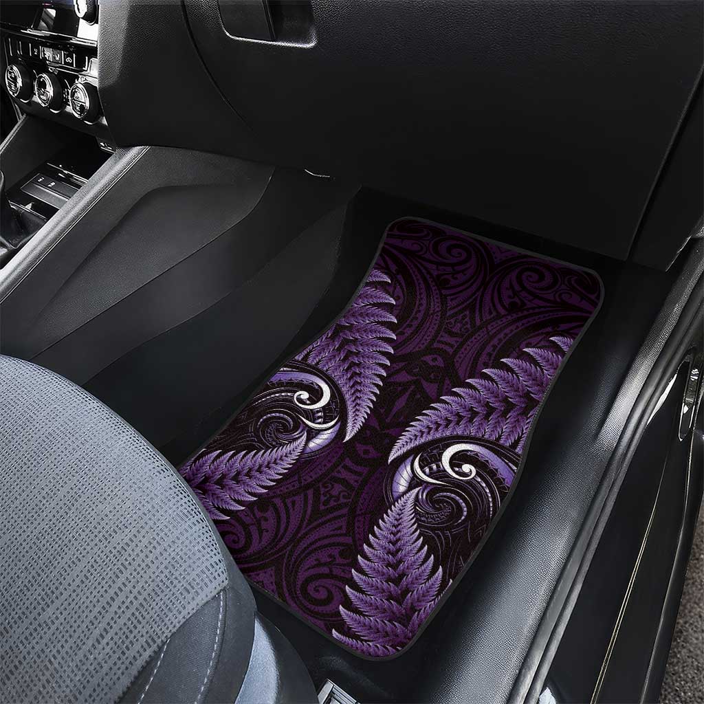 Aotearoa Pounamu Niho Car Mats Silver Fern Mix Maori Pattern - Purple LT14 - Polynesian Pride