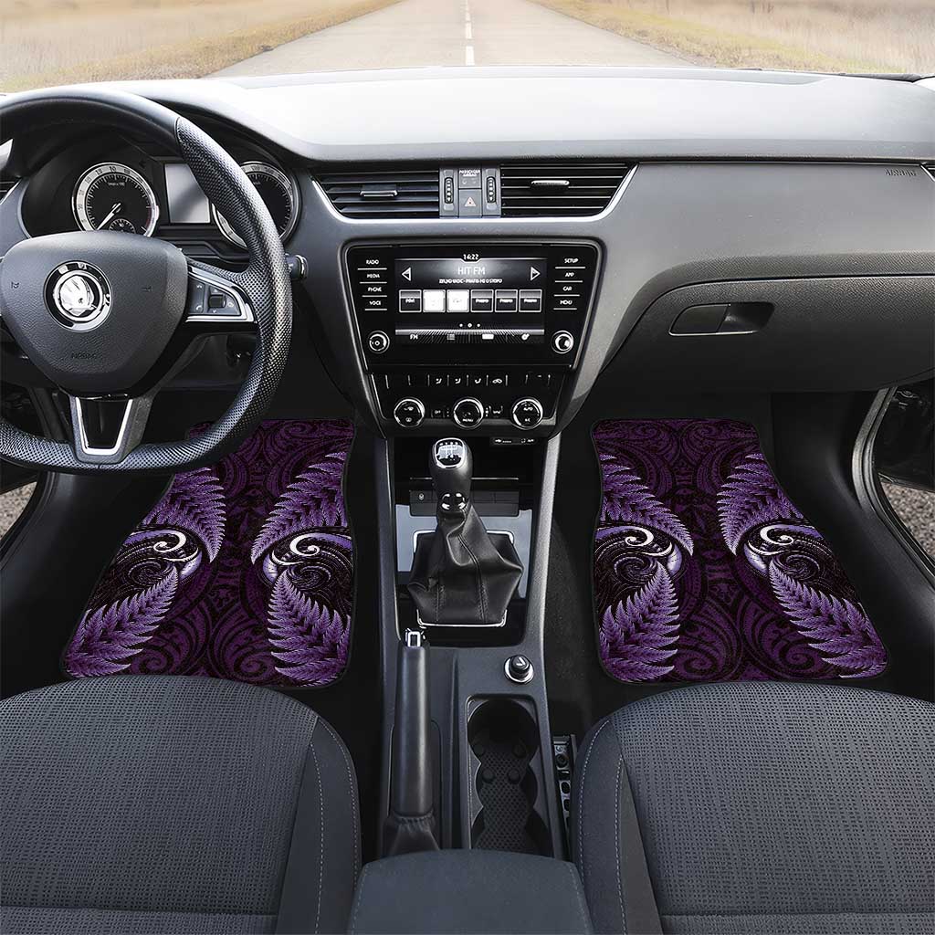 Aotearoa Pounamu Niho Car Mats Silver Fern Mix Maori Pattern - Purple LT14 Set 2pcs - Front Purple - Polynesian Pride
