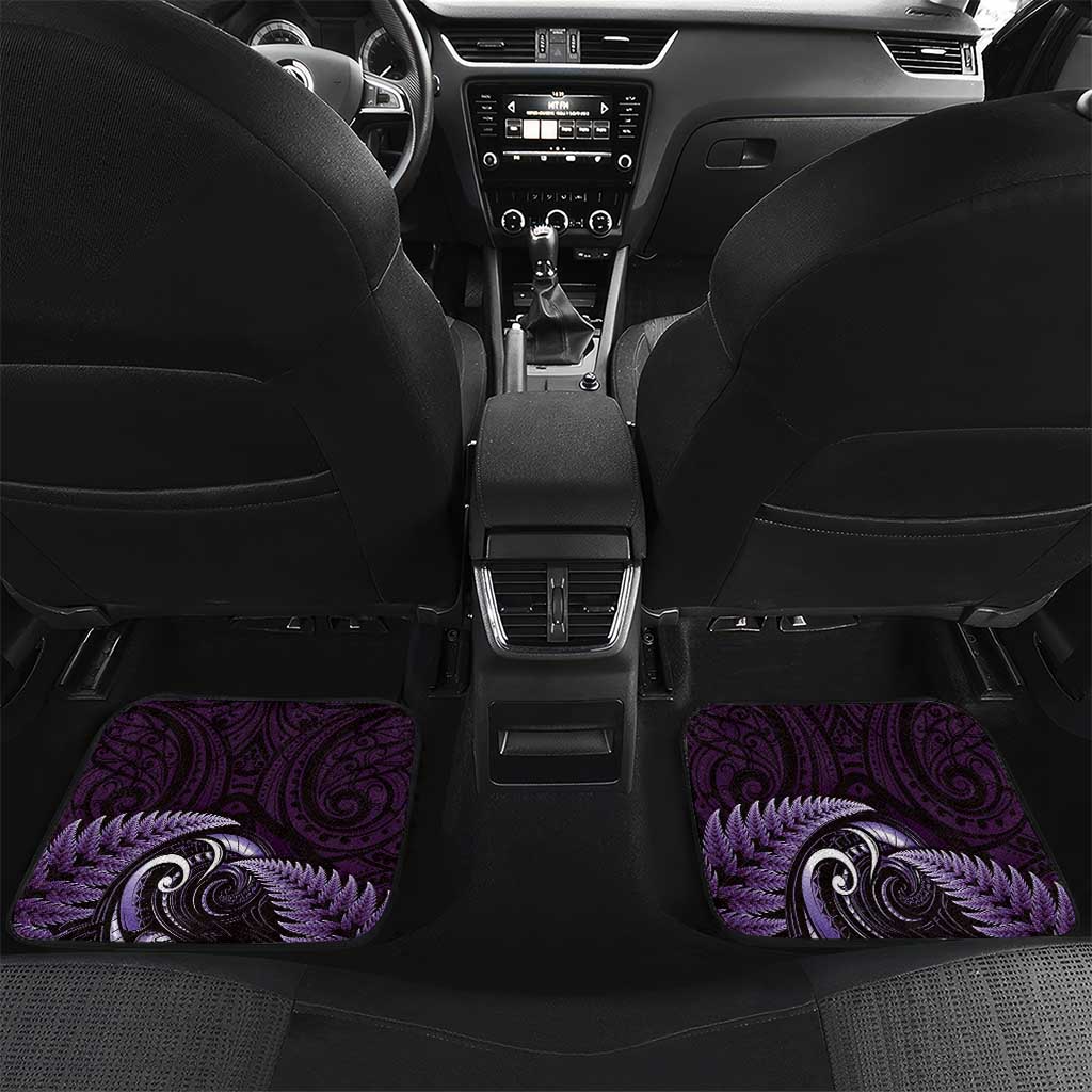 Aotearoa Pounamu Niho Car Mats Silver Fern Mix Maori Pattern - Purple LT14 Set 2pcs - Back Purple - Polynesian Pride