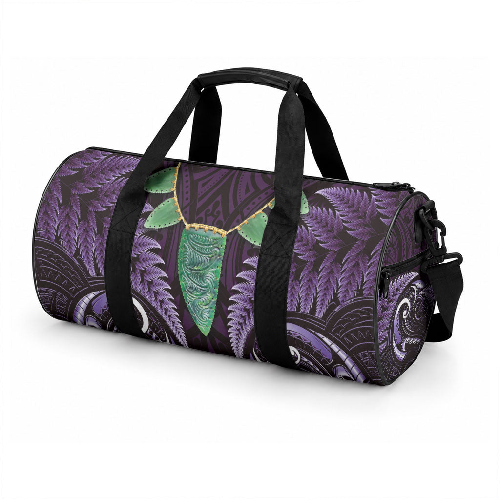 Aotearoa Pounamu Niho Duffle Bag Silver Fern Mix Maori Pattern - Purple LT14 - Polynesian Pride