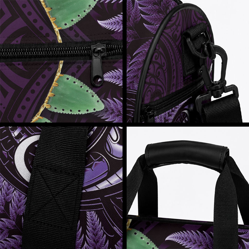 Aotearoa Pounamu Niho Duffle Bag Silver Fern Mix Maori Pattern - Purple LT14 - Polynesian Pride