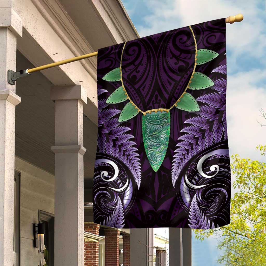 Aotearoa Pounamu Niho Garden Flag Silver Fern Mix Maori Pattern - Purple