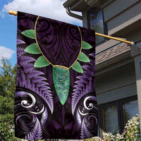 Aotearoa Pounamu Niho Garden Flag Silver Fern Mix Maori Pattern - Purple LT14 - Polynesian Pride