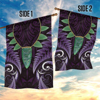 Aotearoa Pounamu Niho Garden Flag Silver Fern Mix Maori Pattern - Purple LT14 - Polynesian Pride