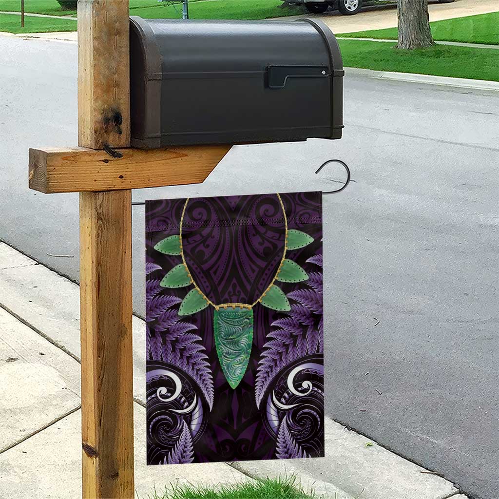 Aotearoa Pounamu Niho Garden Flag Silver Fern Mix Maori Pattern - Purple LT14 - Polynesian Pride