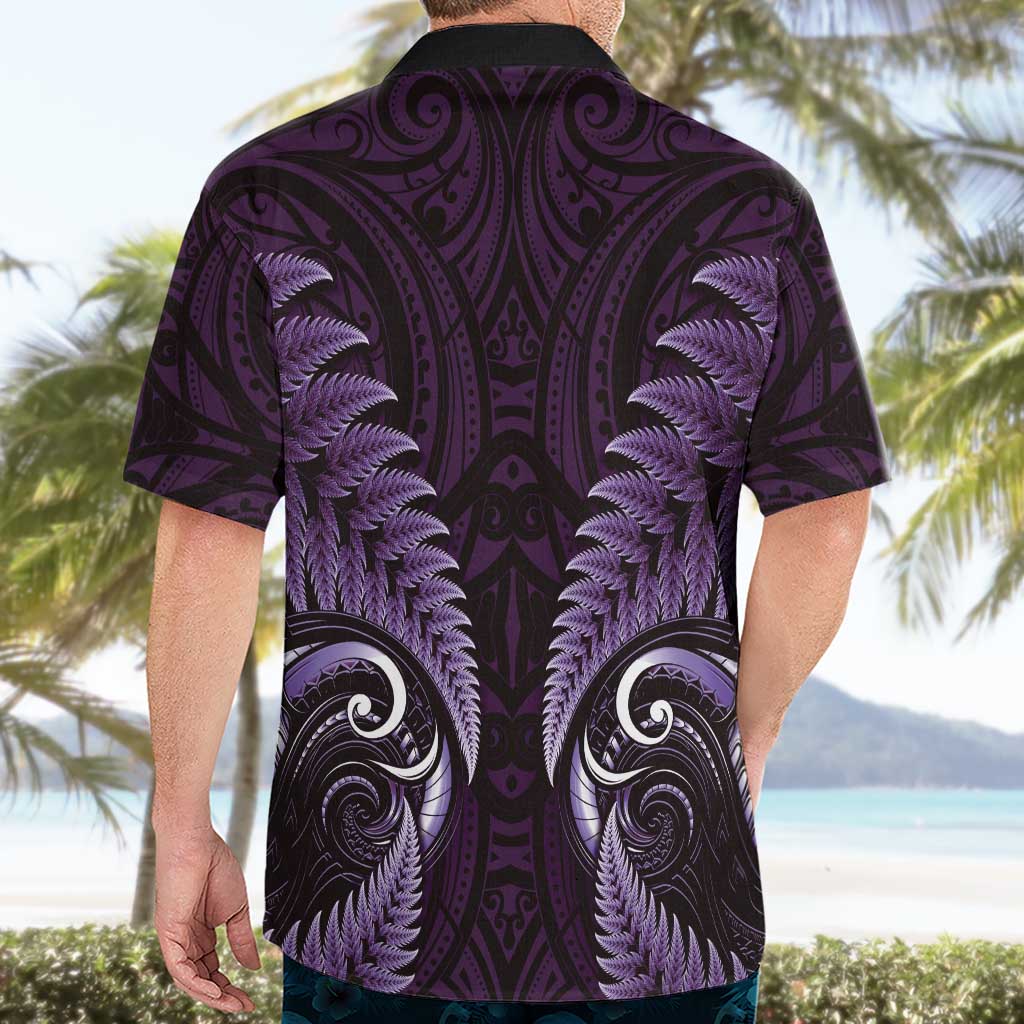 Aotearoa Pounamu Niho Hawaiian Shirt Silver Fern Mix Maori Pattern - Purple LT14 - Polynesian Pride