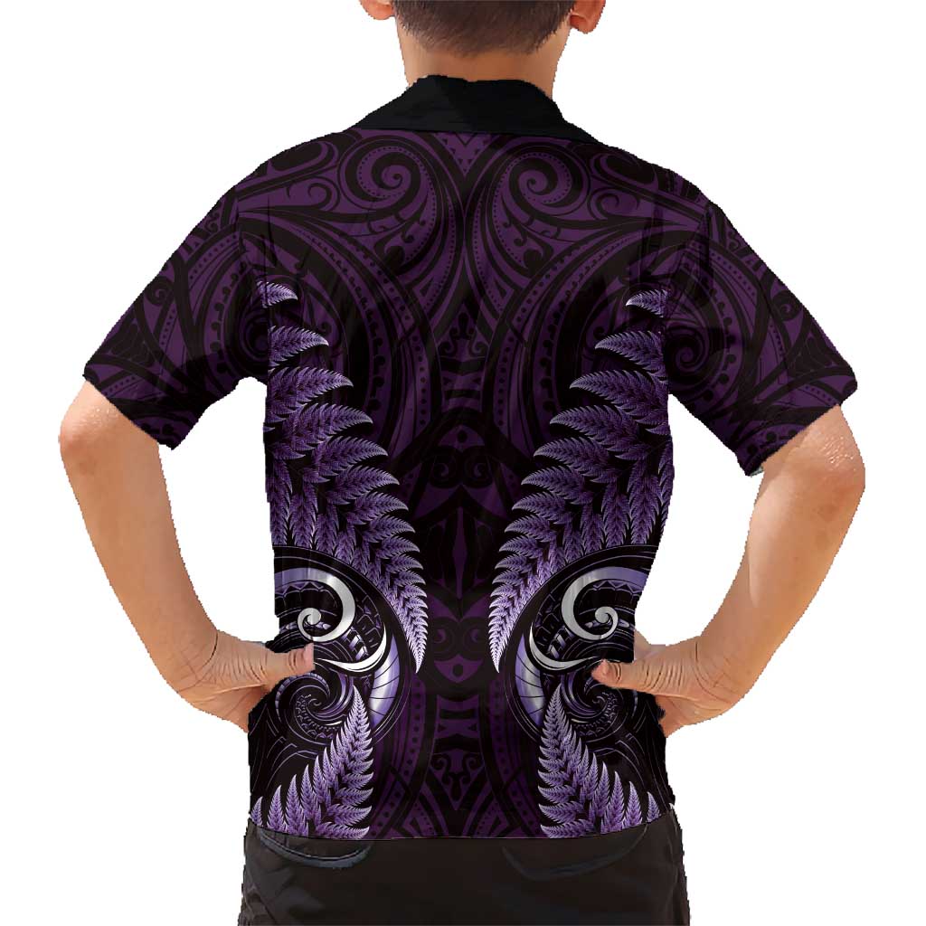 Aotearoa Pounamu Niho Hawaiian Shirt Silver Fern Mix Maori Pattern - Purple LT14 - Polynesian Pride