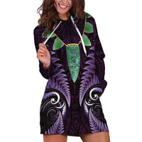 Aotearoa Pounamu Niho Hoodie Dress Silver Fern Mix Maori Pattern - Purple LT14 Purple - Polynesian Pride