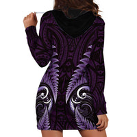 Aotearoa Pounamu Niho Hoodie Dress Silver Fern Mix Maori Pattern - Purple LT14 - Polynesian Pride