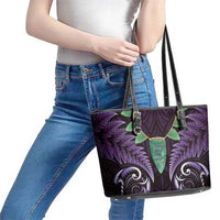 Aotearoa Pounamu Niho Leather Tote Bag Silver Fern Mix Maori Pattern - Purple LT14 - Polynesian Pride
