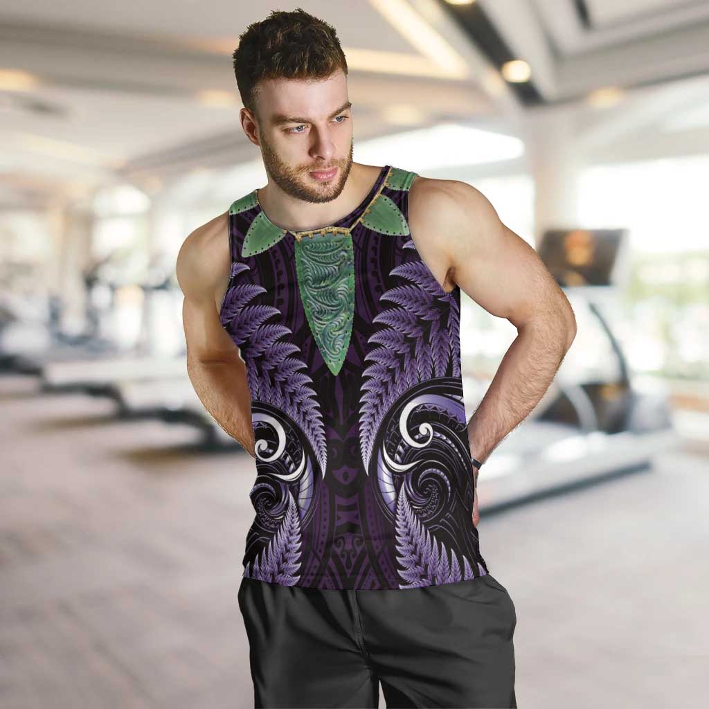 Aotearoa Pounamu Niho Men Tank Top Silver Fern Mix Maori Pattern - Purple LT14 Purple - Polynesian Pride
