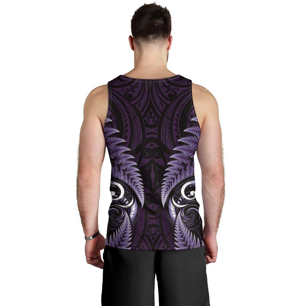 Aotearoa Pounamu Niho Men Tank Top Silver Fern Mix Maori Pattern - Purple LT14 - Polynesian Pride