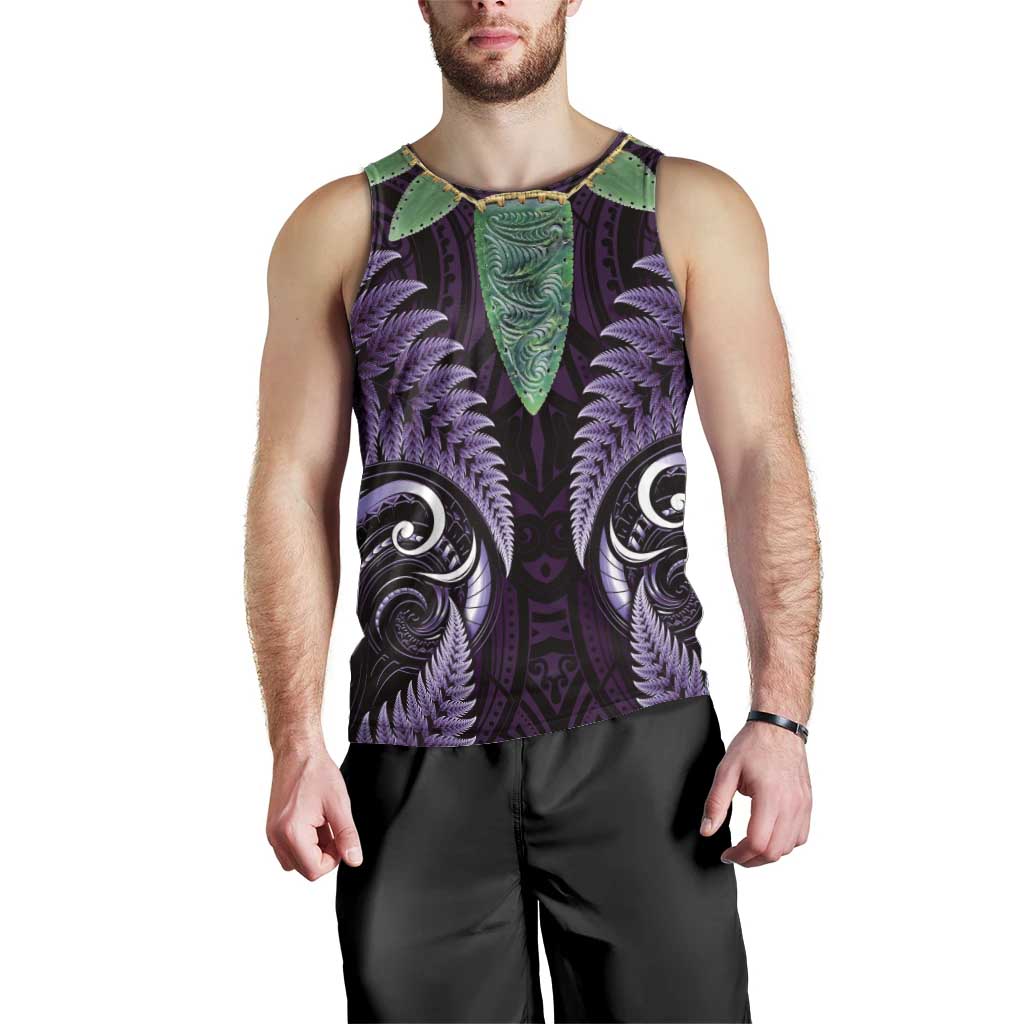 Aotearoa Pounamu Niho Men Tank Top Silver Fern Mix Maori Pattern - Purple LT14 - Polynesian Pride