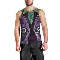 Aotearoa Pounamu Niho Men Tank Top Silver Fern Mix Maori Pattern - Purple LT14 - Polynesian Pride