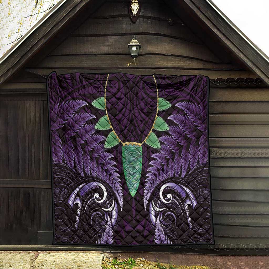 Aotearoa Pounamu Niho Quilt Silver Fern Mix Maori Pattern - Purple