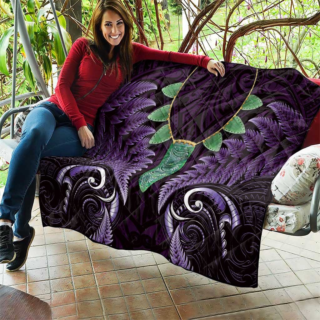 Aotearoa Pounamu Niho Quilt Silver Fern Mix Maori Pattern - Purple