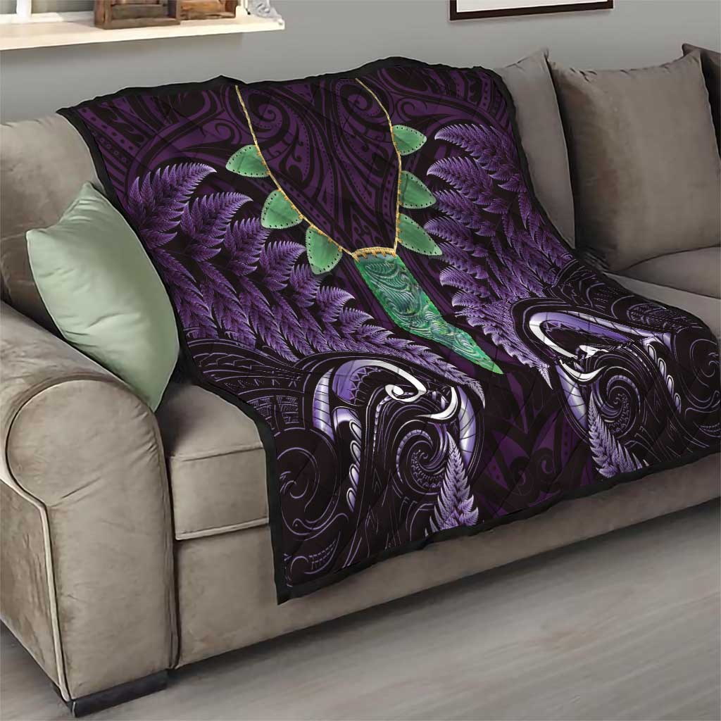 Aotearoa Pounamu Niho Quilt Silver Fern Mix Maori Pattern - Purple