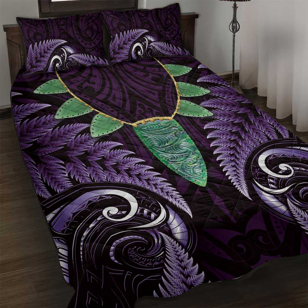 Aotearoa Pounamu Niho Quilt Bed Set Silver Fern Mix Maori Pattern - Purple LT14 Purple - Polynesian Pride