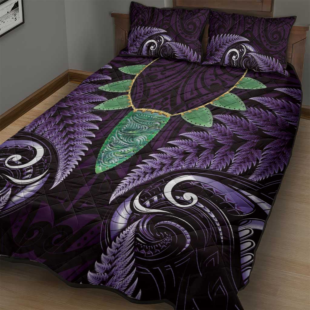 Aotearoa Pounamu Niho Quilt Bed Set Silver Fern Mix Maori Pattern - Purple LT14 - Polynesian Pride