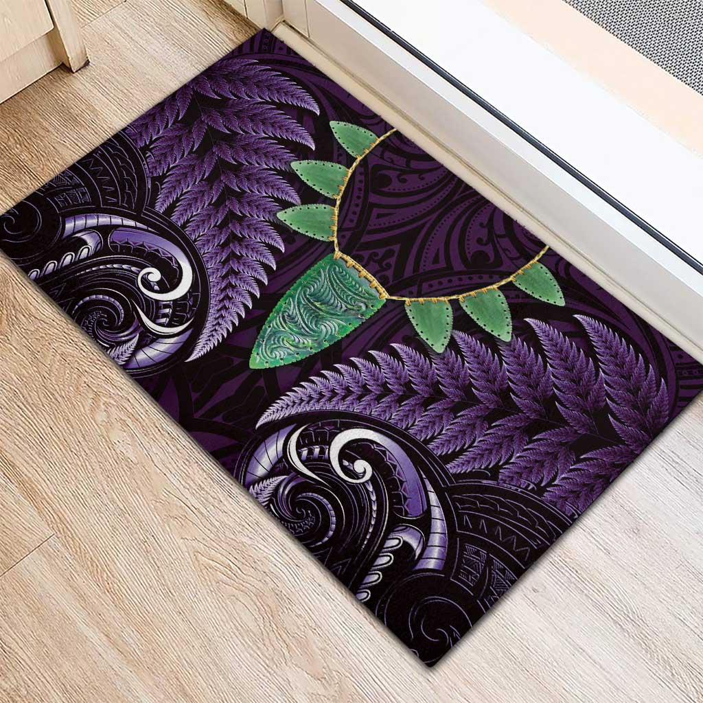 Aotearoa Pounamu Niho Rubber Doormat Silver Fern Mix Maori Pattern - Purple LT14 - Polynesian Pride